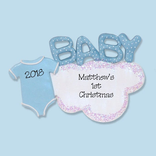 Baby's First Christmas Ornament, Onsesie Baby Ornament for BOY, Personalized Ornaments, Handmade Polymer Clay, Baby Ornament, Baby Gift