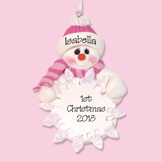 Babys 1st Christmas, Baby Snowman Personalized Ornament, HANDMADE POLYMER CLAY, Personalized Christmas Ornament, Custom Ornaments, Baby Girl