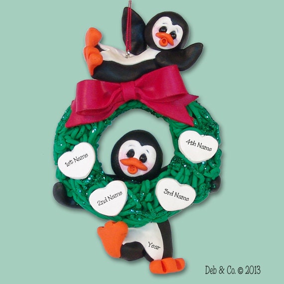 Personalized Family Ornament, Petey Penguin Couple Family of 4,  HANDMADE Personalized Christmas Ornament, Grandparents - Custom Ornaments