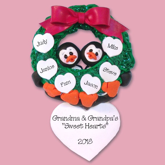 Petey Penguin Personalized Grandparents Ornament,  Ornament for 6 Grandchildren, Polymer Clay HANDMADE Christmas Ornaments, Custom Ornaments