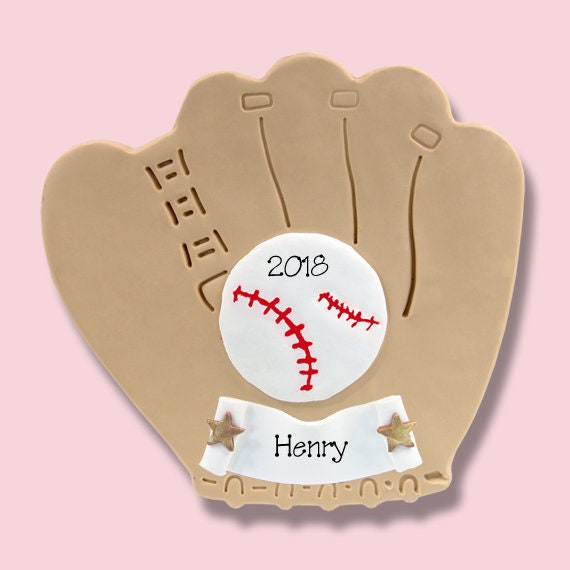 Baseball Glove Personalized Christmas Ornament, Handmade POLYMER CLAY,  Baseball Ornaments, Personalized Baseball Glove Ornament