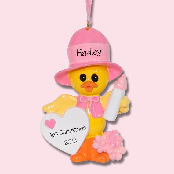 Baby's First Christmas Ornament, Baby Girl Chick Ornament, Custom Baby Ornaments