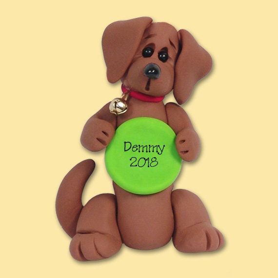 Personalized Dachshund with Frisbee Christmas Ornament, Personalized Dog Christmas Ornament, HANDMADE Polymer Clay, Custom Clay Ornaments