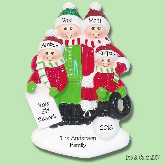 Personalized Family Ornament of 4, Personalized Ornaments, Fun in the Snow Personalized Christmas Ornament - Personalized Family Ornaments