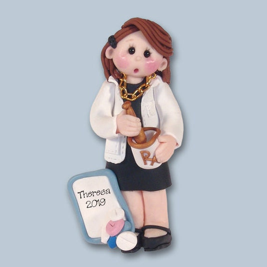 Female PHARMACIST Personalized Christmas Ornament - Handmade Polymer Clay in Custom Gift Box