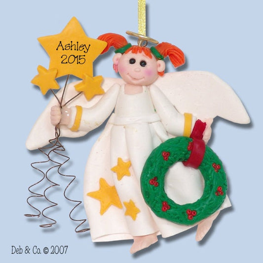 Angelina Angel w/Red Hair HANDMADE Polymer Clay Personalized Christmas Ornament