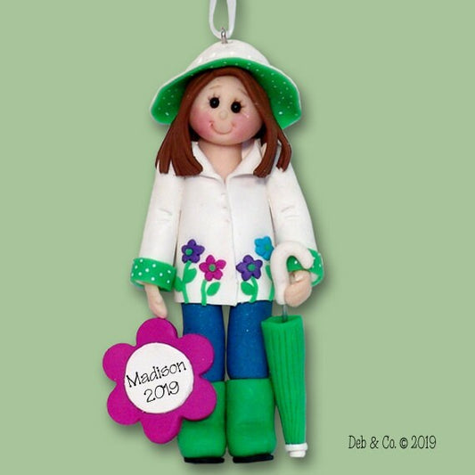 Rainy Day Girl Personalized Christmas Ornament - Handmade Polymer Clay in Custom Gift Box