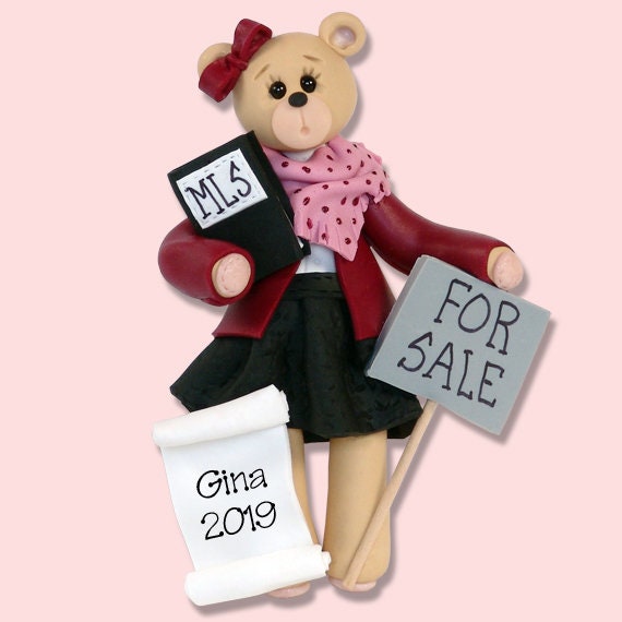 Real Estate / Realtor Belly Bear Handmade Polymer Clay Personalized Christmas Ornament - Custom Ornament