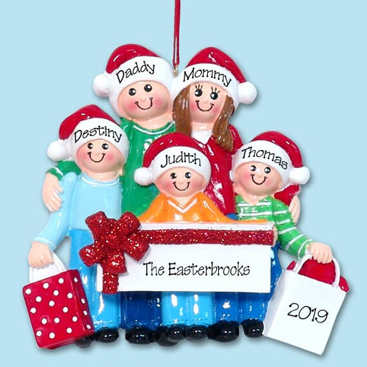 5 People Family Personalized Ornament - People Shopping Christmas Ornament - 5 People Family Ornament