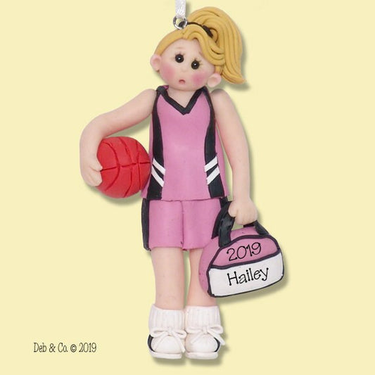 Personalized Girl Basketball Ornament - Blonde, HANDMADE Polymer Clay, Custom Ornament