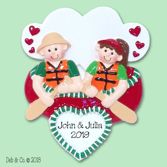 Couple in Canoe Personalized Couples Ornament - Handmade Polymer Clay