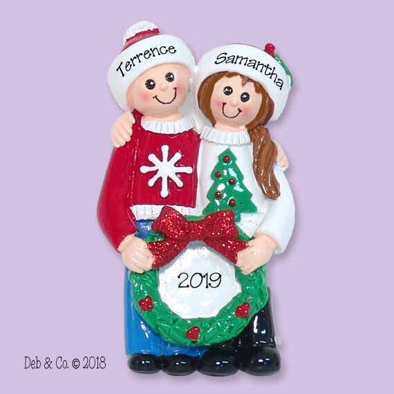 Ugly Sweater Couple First Christmas Together, Personalized Couples Christmas Ornament