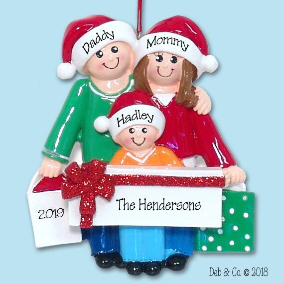 Shopping Family of 3 Personalized Family Ornament HANDMADE Polymer Clay