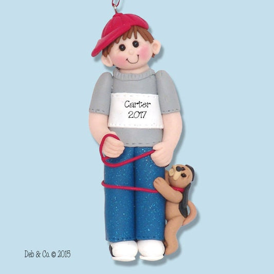 Giggle Gang Boy with Puppy Dog HANDMADE POLYMER CLAY Ornament - Personalized Christmas Ornament Limited Edition