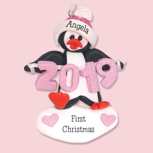 2019 Baby's First Christmas Ornament, Personalized 1st Christmas Ornament, Penguin, Handmade  Polymer Clay, Personalized Ornaments