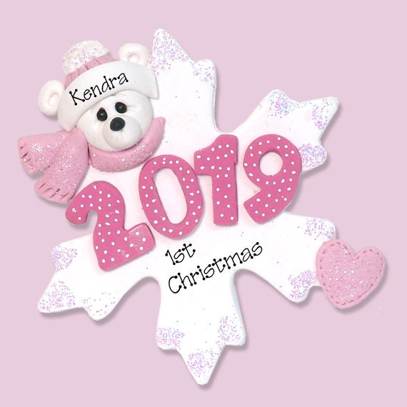 2019 Baby's First Christmas Ornament, Personalized 1st Christmas Ornament, Polar Bear, Handmade  Polymer Clay, Personalized Ornaments