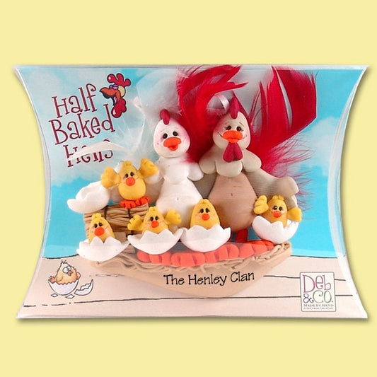 Half Baked Hens Family of 7 in custom gift box - HANDMADE POLYMER CLAY Personalized Christmas Ornament