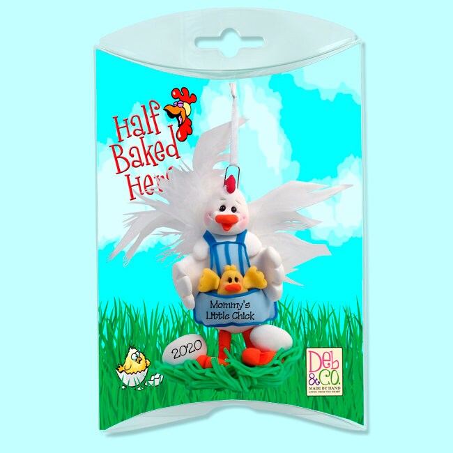 Half Baked Hens Mom or Grandma with 1 Baby Chick HANDMADE POLYMER CLAY Personalized Christmas Ornament