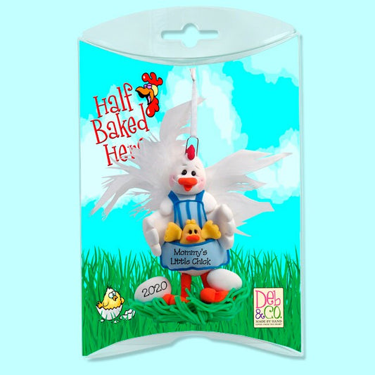 Half Baked Hens Mom or Grandma with 1 Baby Chick HANDMADE POLYMER CLAY Personalized Christmas Ornament