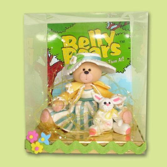 PERSONALIZED EASTER Belly Bear Girl w/Rabbit Figurine Handmade Polymer Clay