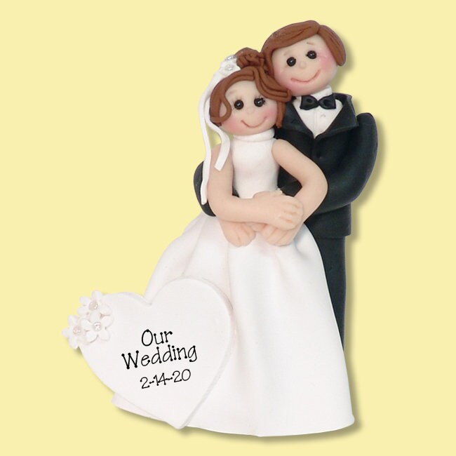 Bride & Groom Handmade Polymer Clay Personalized WEDDING Ornament - Limited Edition #9