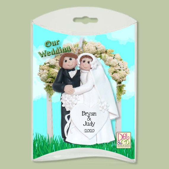 Bride & Groom Handmade Polymer Clay Personalized WEDDING Ornament - Limited Edition #11-In Custom Gift Box