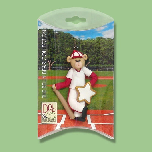 Personalized Ornaments, Belly Bear Baseball Player Ornament, HANDMADE POLYMER CLAY in Custom Decorated Box