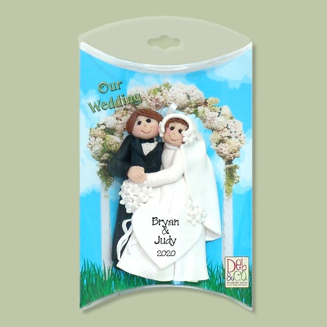 Bride & Groom Handmade Polymer Clay Personalized WEDDING Ornament - Limited Edition #11-In Custom Gift Box