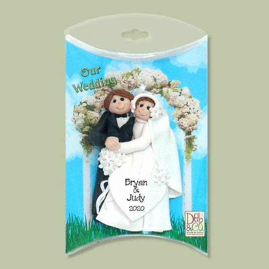 Bride & Groom Handmade Polymer Clay Personalized WEDDING Ornament - Limited Edition #11-In Custom Gift Box