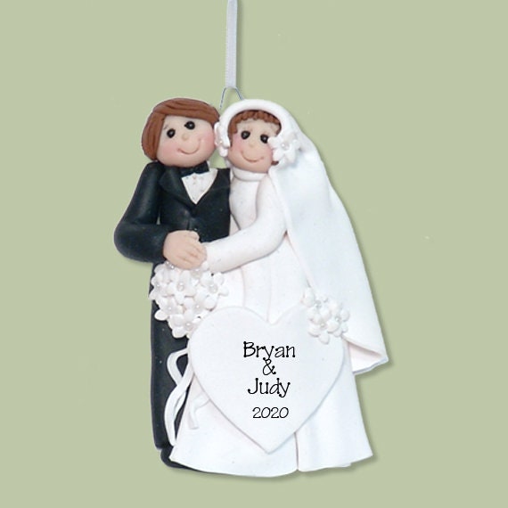 Bride & Groom Handmade Polymer Clay Personalized WEDDING Ornament - Limited Edition #11-In Custom Gift Box