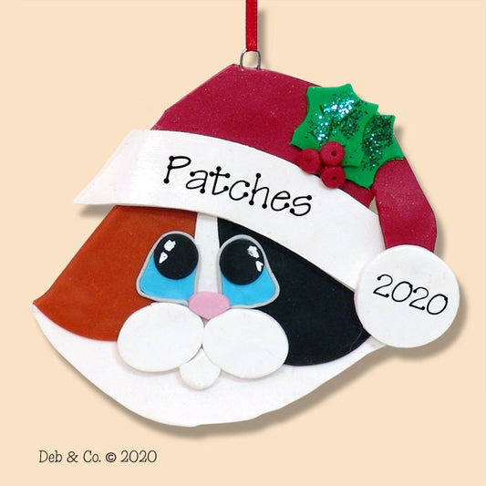 Calico  KITTY CAT Face HANDMADE Polymer Clay Personalized Christmas Ornament - Limited Edition