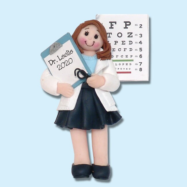 Female OPTOMETRIST Eye Doctor Personalized Christmas Ornament - Handmade Polymer Clay in Custom Gift Box