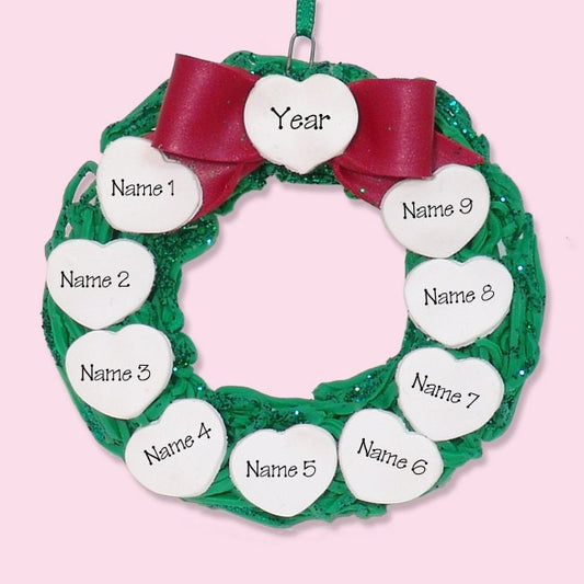 Chiristmas Wreath Family of 9 - 10  HANDMADE POLYMER CLAY Personalized Christmas Ornament - Limited Edition