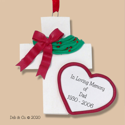 Loved one Personalized Memorial Christmas Cross Ornament Handmade Polymer Clay - Limited Edition