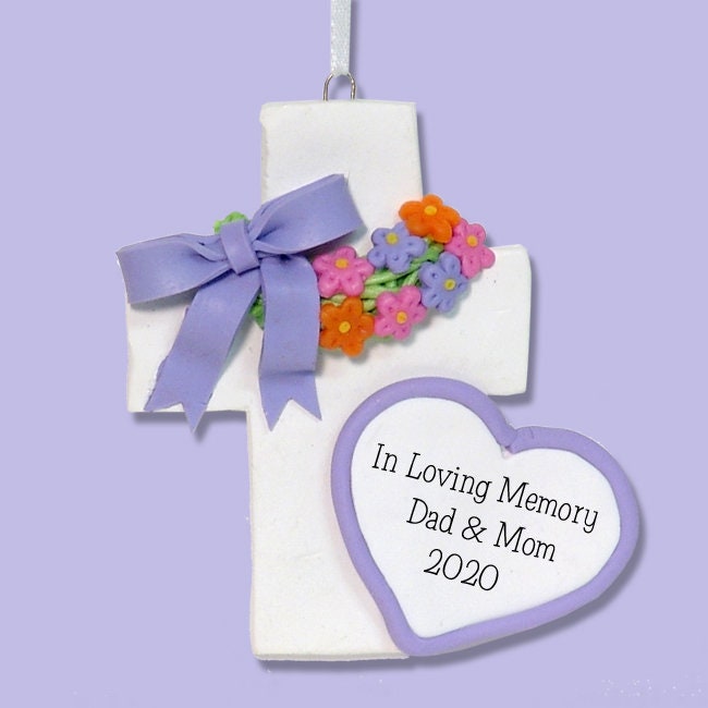 Personalized Memorial Cross Ornament Handmade Polymer Clay