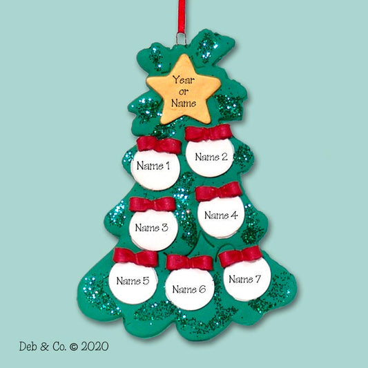 Chiristmas Tree Family of 7  HANDMADE POLYMER CLAY Personalized Christmas Ornament - Limited Edition