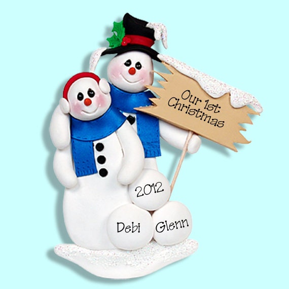 Covid-19 Corona Virus Pandemic Snowman Couple w/Facemasks HANDMADE Polymer Clay Personalized Christmas Ornament SHIPS NOW!