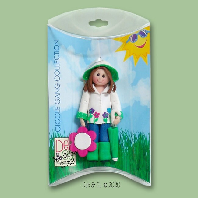 Rainy Day Girl Personalized Christmas Ornament - Handmade Polymer Clay in Custom Gift Box