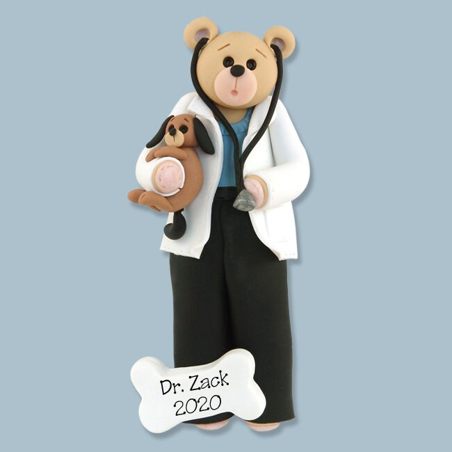 Belly Bear Veterinarian Handmade Polymer Clay Personalized Christmas Ornament