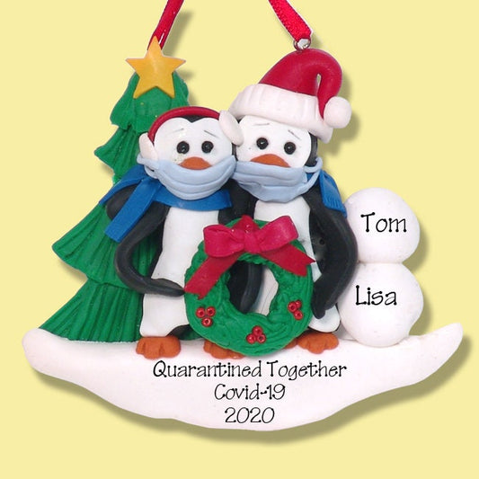 Quarantined  Christmas Personalized Ornament. Couple Covid Cornavirus Pandemic Ornament Handmade Polymer Clay - SHIPS NOW!