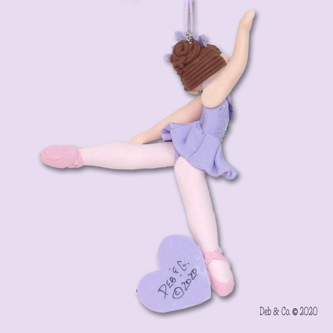 BALLERINA in Lavender Tutu Personalized Dance Ornament Handmade Polymer Clay in Custom Gift Box