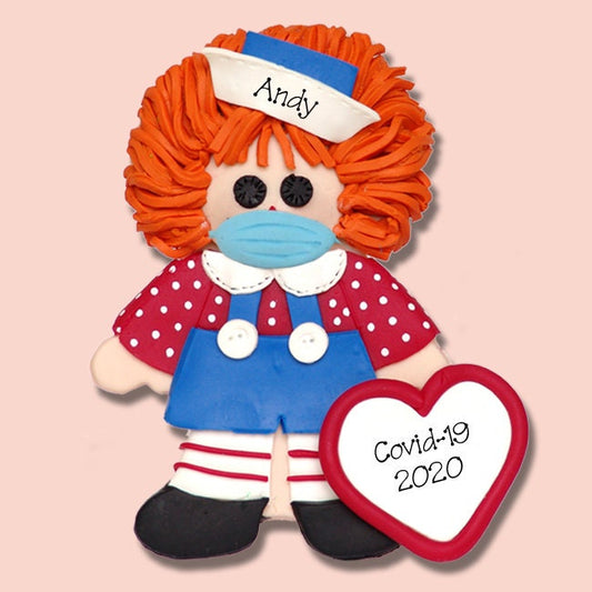 Covid-19 Raggedy Andy Pandemic / Coronavirus  HANDMADE Polymer Clay Personalized Christmas Ornament SHIPS NOW!