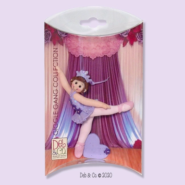 BALLERINA in Lavender Tutu Personalized Dance Ornament Handmade Polymer Clay in Custom Gift Box