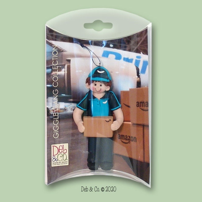 Giggle Gang Amazon Delivery Driver Handmade Polymer Clay Personalized Christmas Ornament in Custom Box