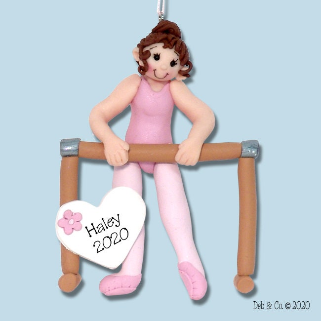 BALLERINA in Pink Leotard at Barre Personalized Dance Ornament Handmade Polymer Clay in Custom Gift Box