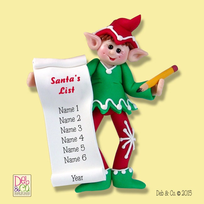 ELF with Santa's List Personalized Family Christmas Ornament in Custom Gift Box - Family Ornaments - HANDMADE Polymer Clay - Family of 7+