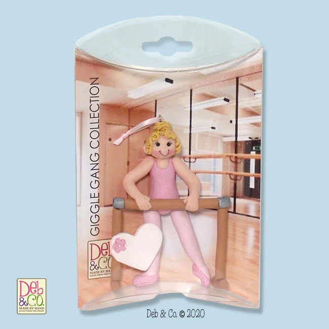 BALLERINA in Pink Leotard at Barre Personalized Dance Ornament Handmade Polymer Clay in Custom Gift Box