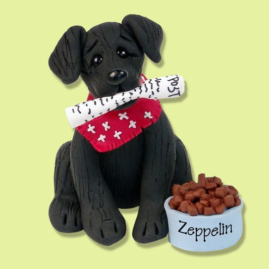 Black Labrador Retriever Personalized Dog Ornament, Black Puppy Ornament, Handmade Polymer Clay, Personalized Dog Christmas Ornament