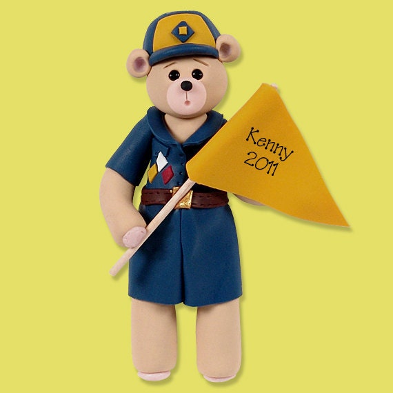 Cub Scout Belly Bear  Polymer Clay Personalized Christmas Ornament