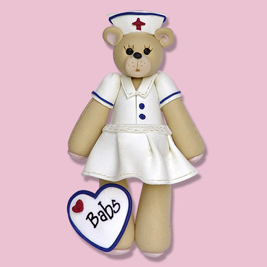 Belly  Bear Nurse Personalized Ornament, Nurse Ornament,  Handmade Polymer Clay, Gift for Nurse